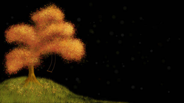 istock painting of an autumn tree with a swing in front of a black background 870870150