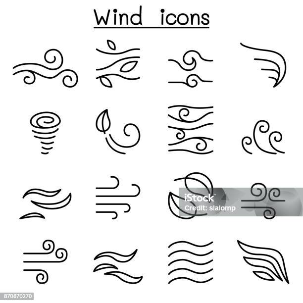 Windsymbol Legen Sie In Dünne Linienstil Stock Vektor Art und mehr Bilder von Wind - Wind, Einzellinie, Bewegung