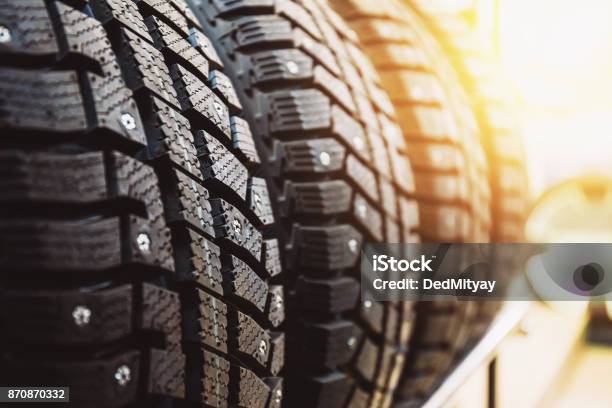New Winter Tires For Sale In Store Stock Photo - Download Image Now - Tire - Vehicle Part, Rubber - Material, Manufacturing