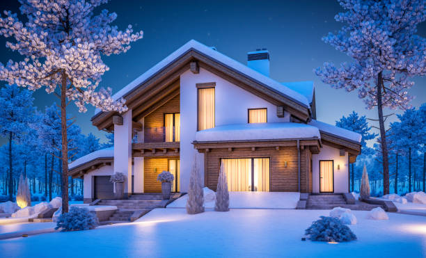 istock 3d rendering of modern cozy house in chalet style 870873686