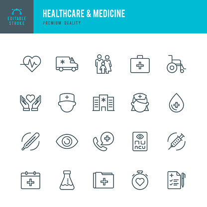 Set of Healthcare & Medicine thin line vector icons.