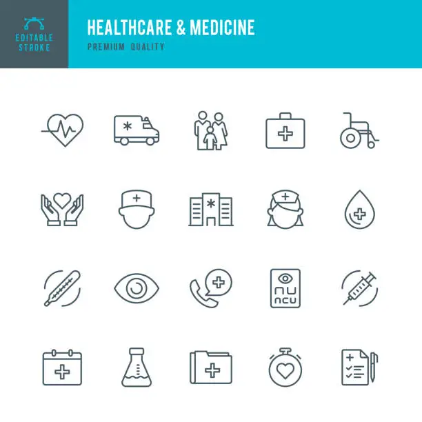 Vector illustration of Healthcare & Medicine - set of thin line vector icons