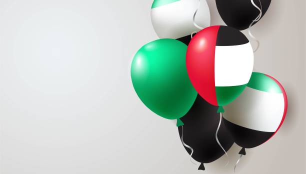 Abstract background with balloons in uae national colors theme 2 December. UAE Independence Day greeting card. Celebration abstract background with balloons. Vector illustration 70s theme stock illustrations