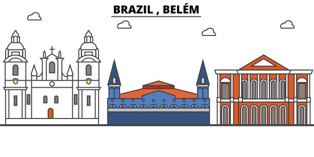 Brazil , Belem outline skyline, brazilian flat thin line icons, landmarks, illustrations. Brazil , Belem cityscape, brazilian travel city vector banner. Urban silhouette Brazil , Belem outline skyline, brazilian flat thin line icons, landmarks, illustrations. Brazil , Belem cityscape, brazilian vector travel city banner. Urban silhouette belém brazil stock illustrations