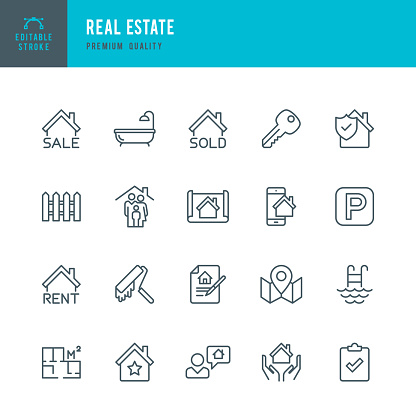 Set of Real Estate thin line vector icons.