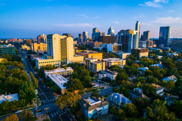 istock Evening hours above downtown Austin Texas Aerial Drone View 870884306