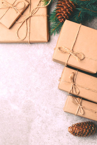 istock Christmas background. Craft gift boxes and decoration 870891284