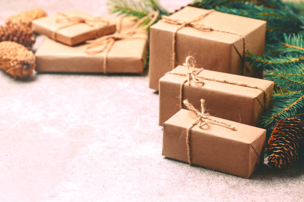 istock Christmas background. Craft gift boxes and decoration 870891682