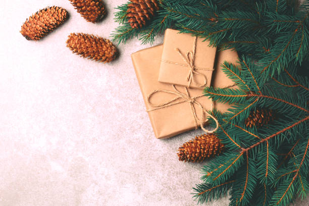 istock Christmas background. Craft gift boxes and decoration 870894304