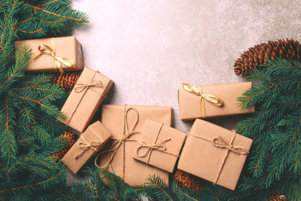 istock Christmas background. Craft gift boxes and decoration 870894758