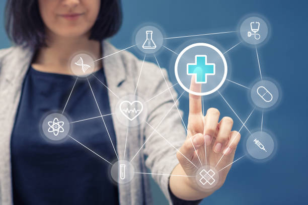 istock Healthcare application on touch screen. 870897898