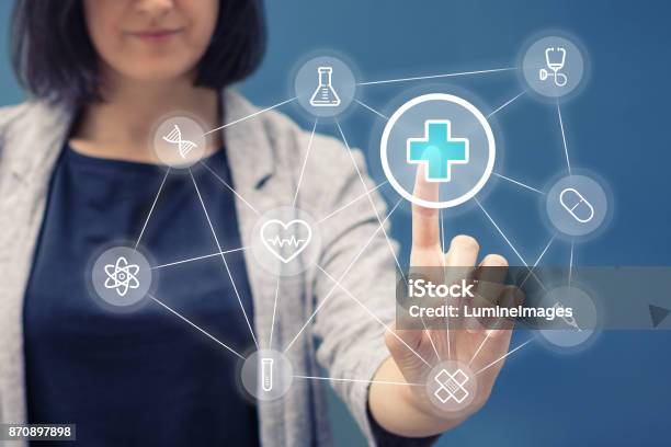 Healthcare Application On Touch Screen Stock Photo - Download Image Now - Healthcare And Medicine, Medical Record, Mobile App