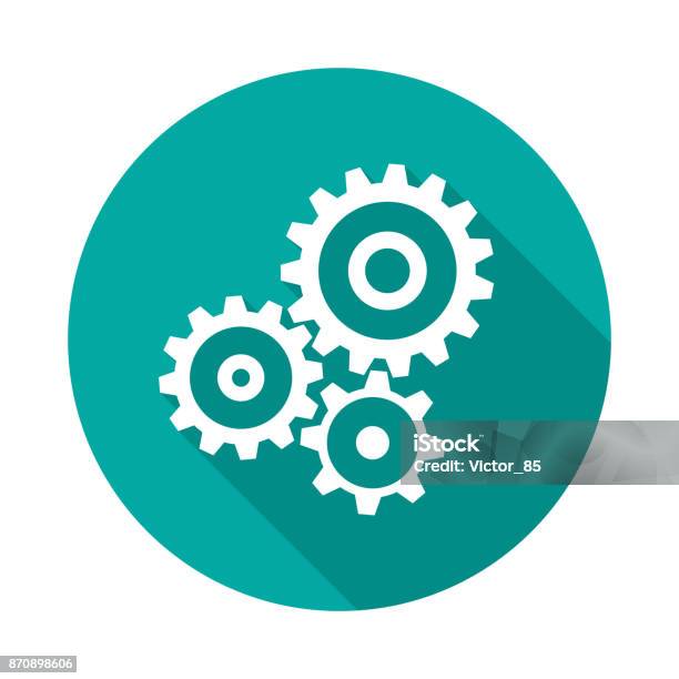 Cogwheel Gear Circle Icon With Long Shadow Flat Design Style Stock Illustration - Download Image Now
