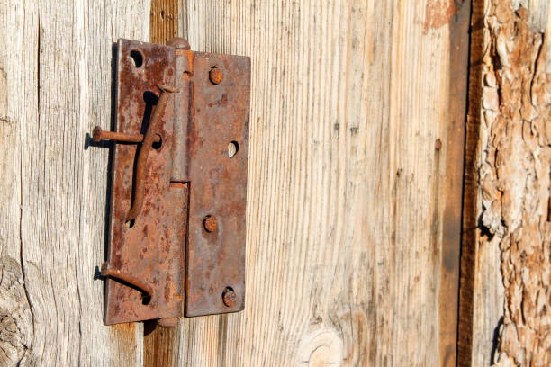 istock Old wood barn door with rusty nails and hinge 870898690
