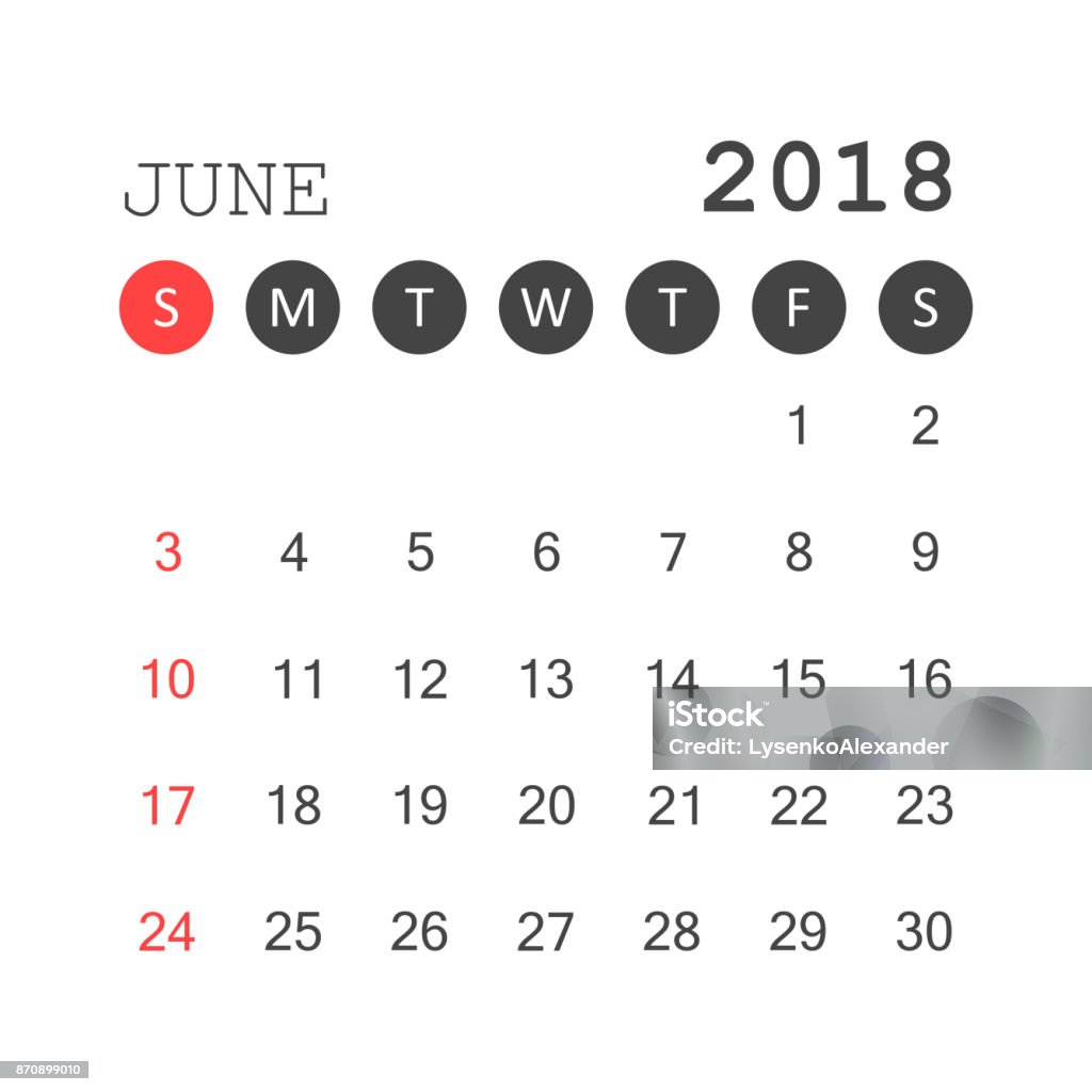 Kalender Juni 2018 Templat Desain Perencana Kalender Minggu Dimulai Pada  Hari Minggu Ilustrasi Vektor Bisnis Ilustrasi Stok - Unduh Gambar Sekarang  - Istock
