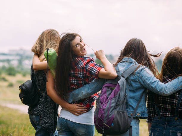 istock Friendly hugs admire nature tourism concept 870899124