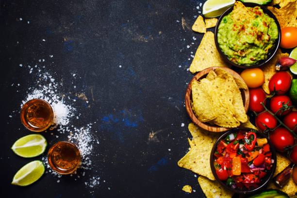 istock Tex-Mex Concept, Nachos, Guacamole, Salsa Sauce and Tequila 870909258