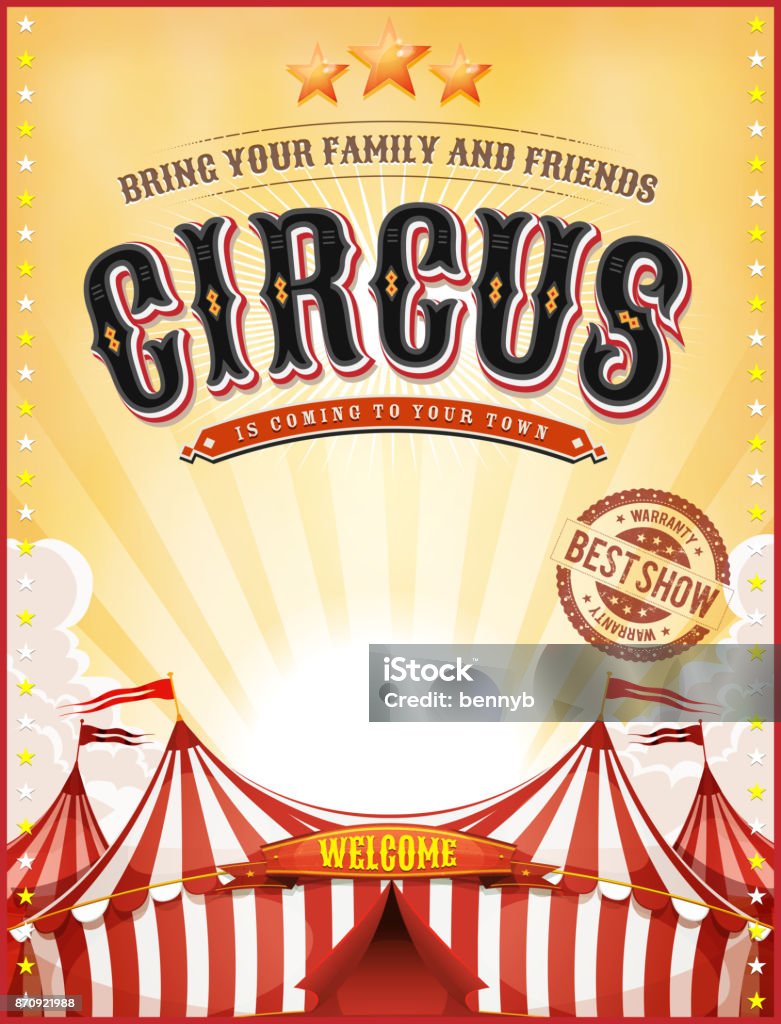 Verano Vintage cartel de circo con carpa - arte vectorial de Circo libre de derechos