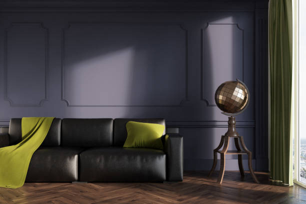 istock Gray living room, sofa, globe 870922218