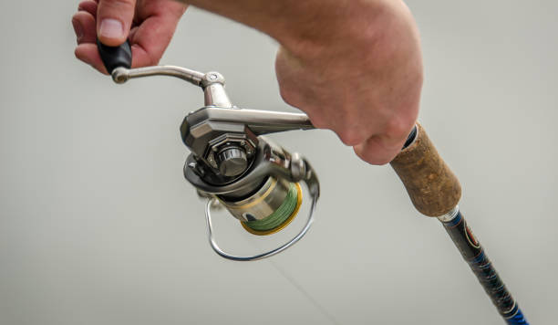 istock Fishing rod with a closeup on the wheel 870928106