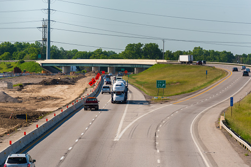 Road construction at the point where Interstate 480 exits Interstate, 217 between Cleveland and Akron