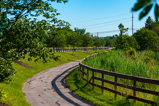 A bike path runs through a suburban area of Northeast Ohio