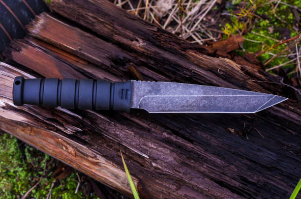 istock Knife a knife on an old cracked tree. Wet autumn. 870944298