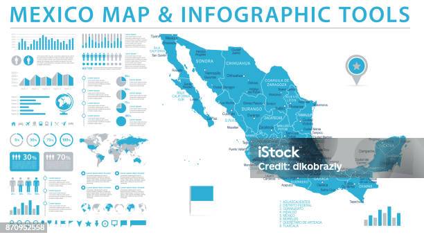 Mexique Carte Info Vecteur Graphique Illustration Vecteurs libres de droits et plus d'images vectorielles de Mexique