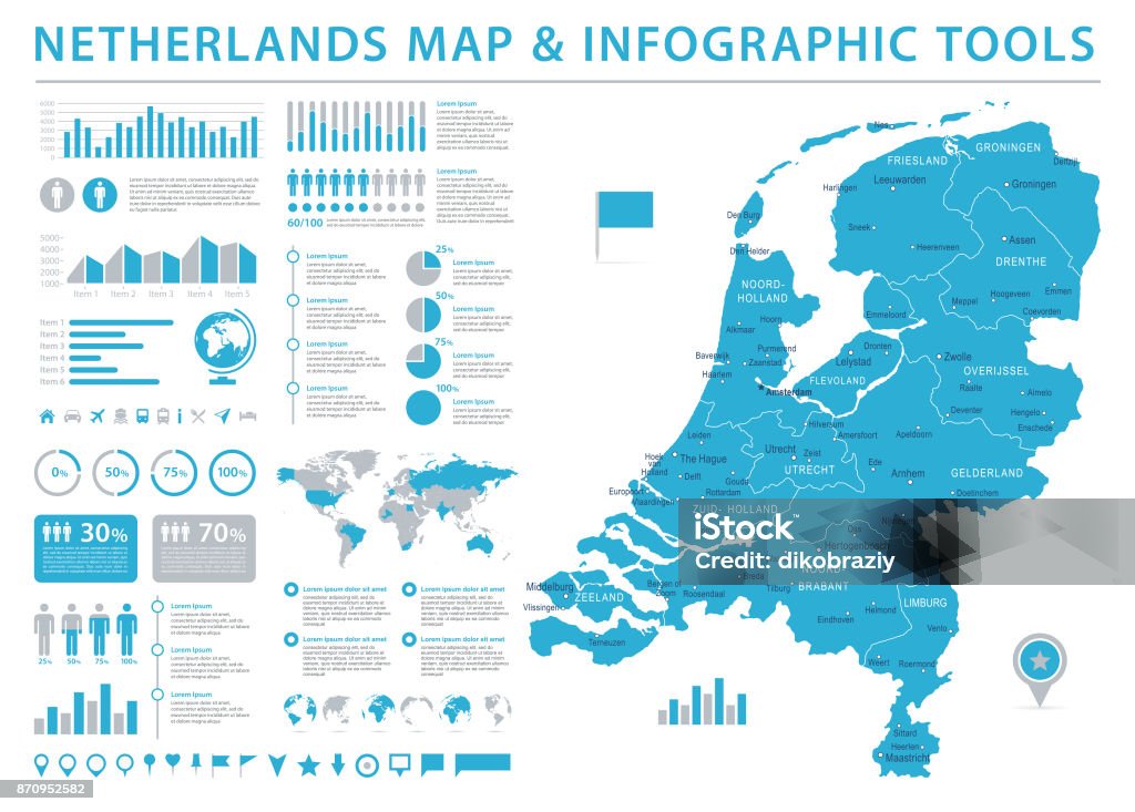 Netherlands Map - Info Graphic Vector Illustration Netherlands Map - Detailed Info Graphic Vector Illustration Netherlands stock vector