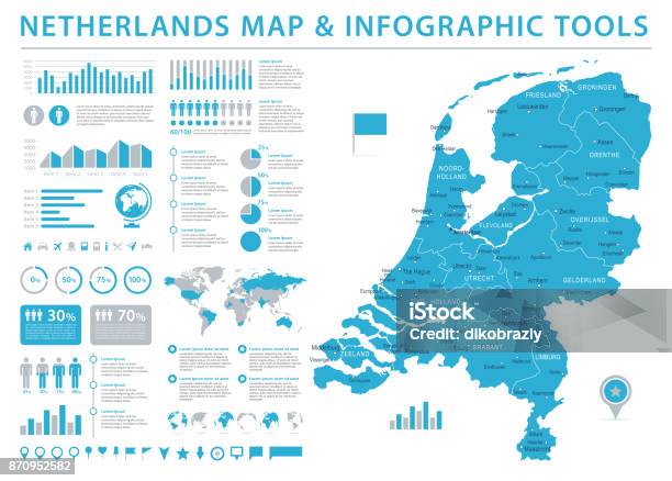 Netherlands Map Info Graphic Vector Illustration Stock Illustration - Download Image Now - Netherlands, Map, City