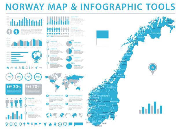 노르웨이 지도-정보 그래픽 벡터 일러스트 레이 션 - map of norway stock illustrations