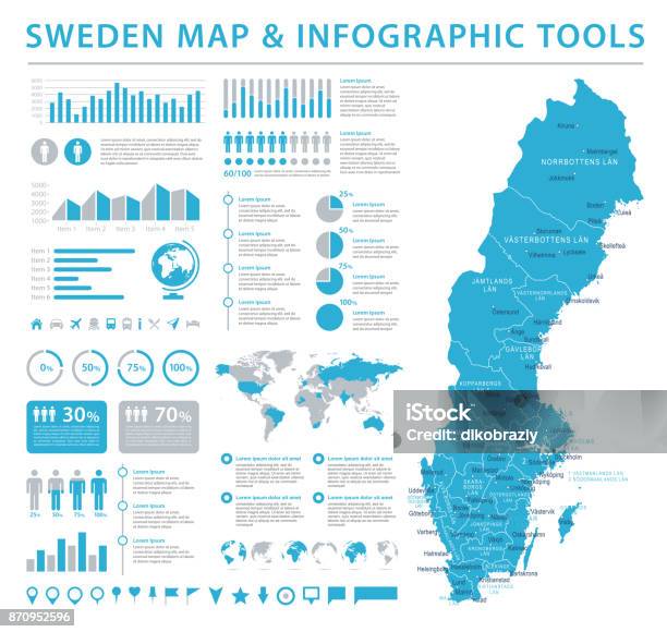 Sweden Map Info Graphic Vector Illustration Stock Illustration - Download Image Now - Map, Sweden, Stockholm