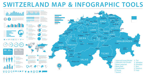 карта швейцарии - информация графический вектор иллюстрация - ticino canton illustrations stock illustrations