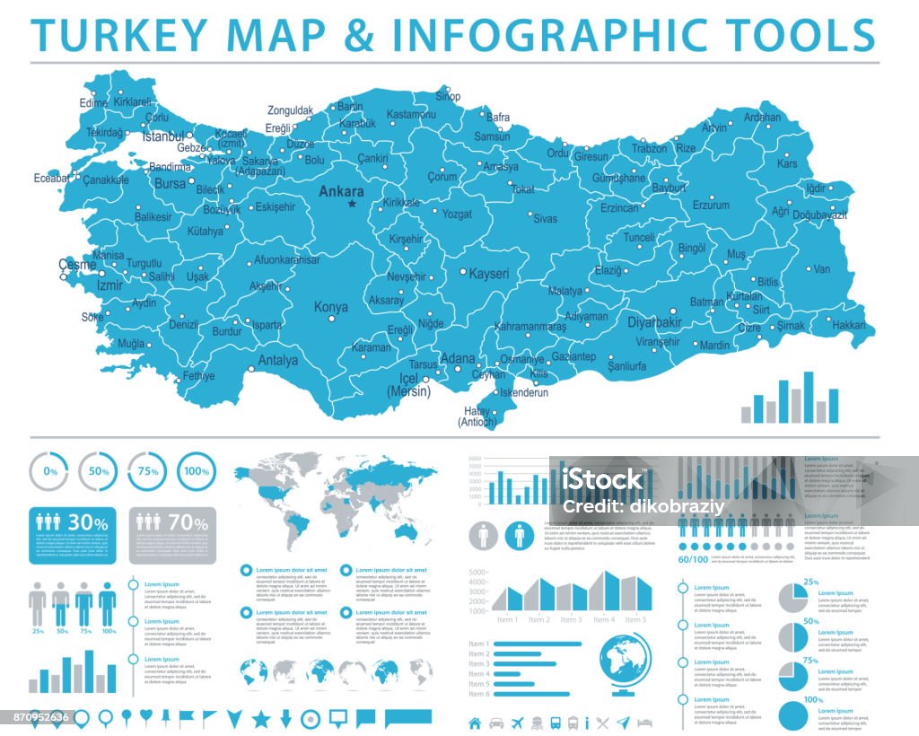 Mapa da Turquia - informação vetor gráfico ilustração - Vetor de Mapa royalty-free