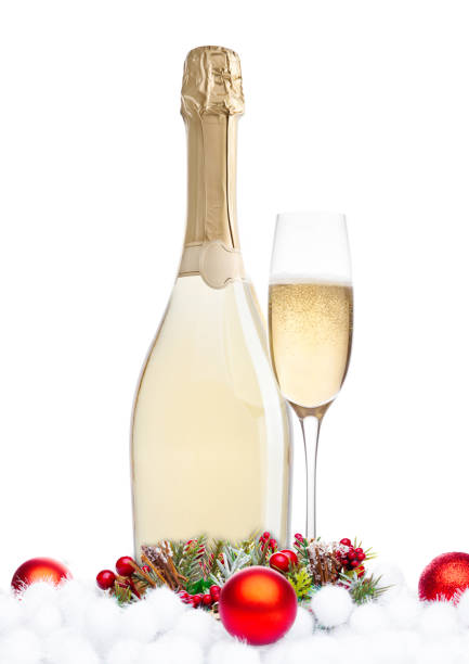 istock Champagne glass bottle with christmas decoration 870955464