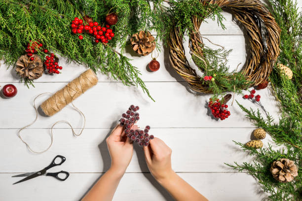 istock Christmas wreath decoration with handmade DIY, do it by yourself 870965268