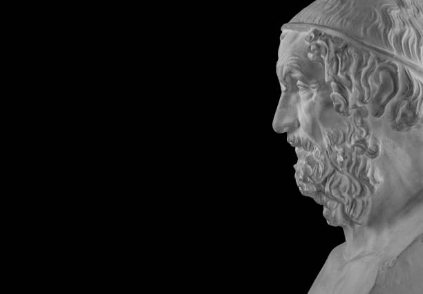 White plaster statue of the bust of the philosopher Homer.