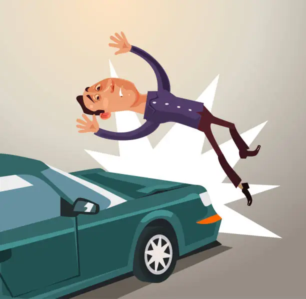 Vector illustration of Drunk driver hit man by car. Road accident concept