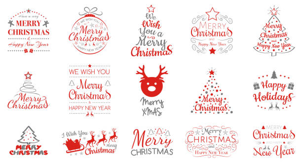 frohe weihnachten und happy new year - sammlung von typografie. vektor. - ribbon typescript letter vector stock-grafiken, -clipart, -cartoons und -symbole
