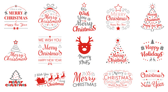 Merry Christmas and Happy New Year - collection of typography. Vector.
