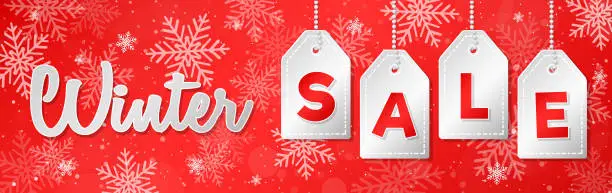 Vector illustration of Winter Sale - banner with glossy background with snowflakes. Vector.