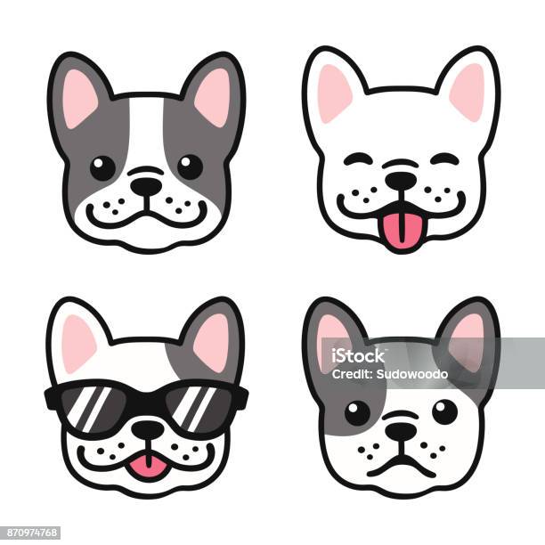 French Bulldog Face Set Stock Illustration - Download Image Now - Dog, Animal Head, French Bulldog