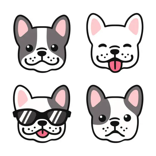 Vector illustration of French Bulldog face set
