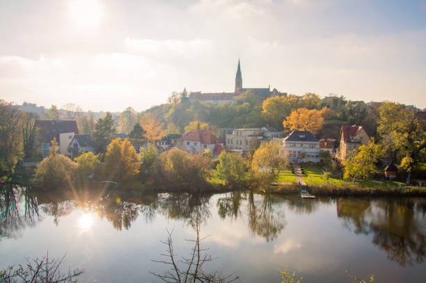 идиллический вид на галле (saale), германия, в день осенью - forest of halle стоковые фото и изображения