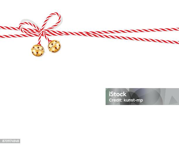 Red Bow With Jingle Bells Present Bow From Redwhite Cord String Stock Illustration - Download Image Now