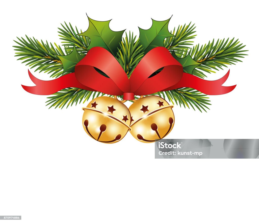 Jingle Bells With Red Bow And Fir Branches Christmas Icon Of Jingle Bells  Stock Illustration - Download Image Now - iStock