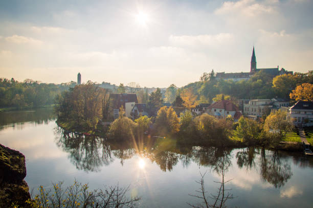 Idyllic view of Halle (Saale), Germany, on a day in Autumn stock photo