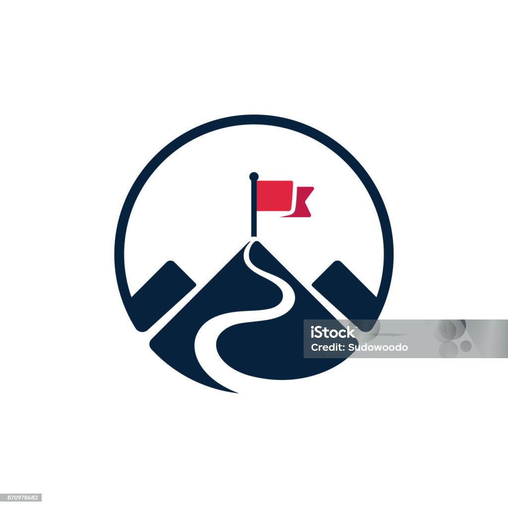 Flag on mountain top icon Red flag on mountain top, simple vector illustration. Path to achieving goals, success concept. Isolated icon symbol. Icon stock vector
