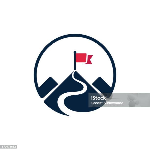 Flag On Mountain Top Icon Stock Illustration - Download Image Now - Icon, Aspirations, Mountain