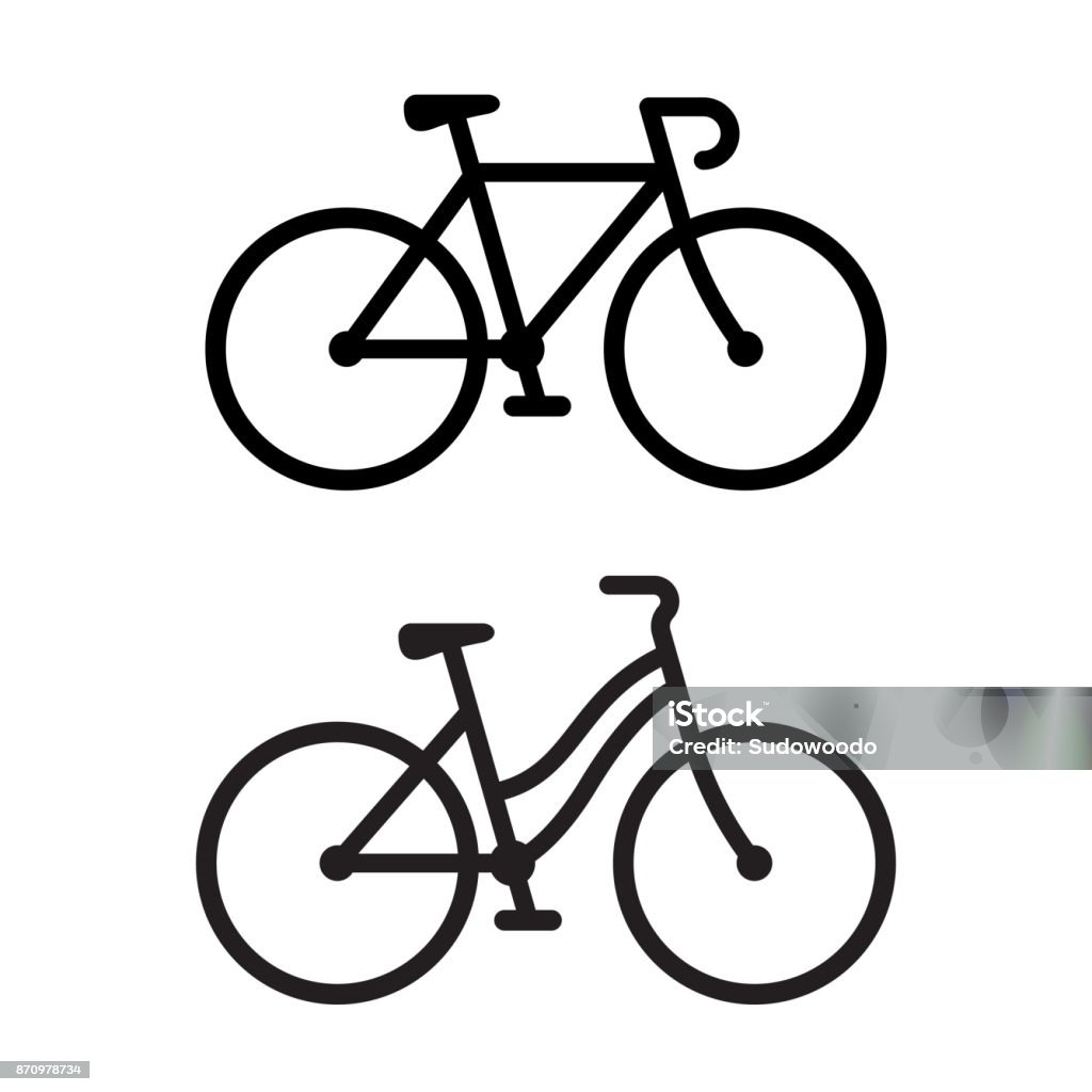 Two bike icons Two bike silhouette icons. Sporty road bicycle and casual city cruiser, male and female types. Simple vector illustration. Bicycle stock vector